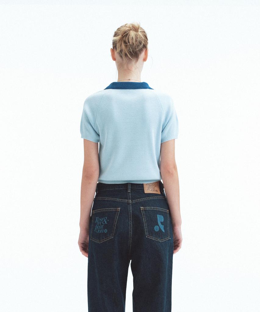 REST&RECREATION V-Neck Collar Knit Top - Sky Blue