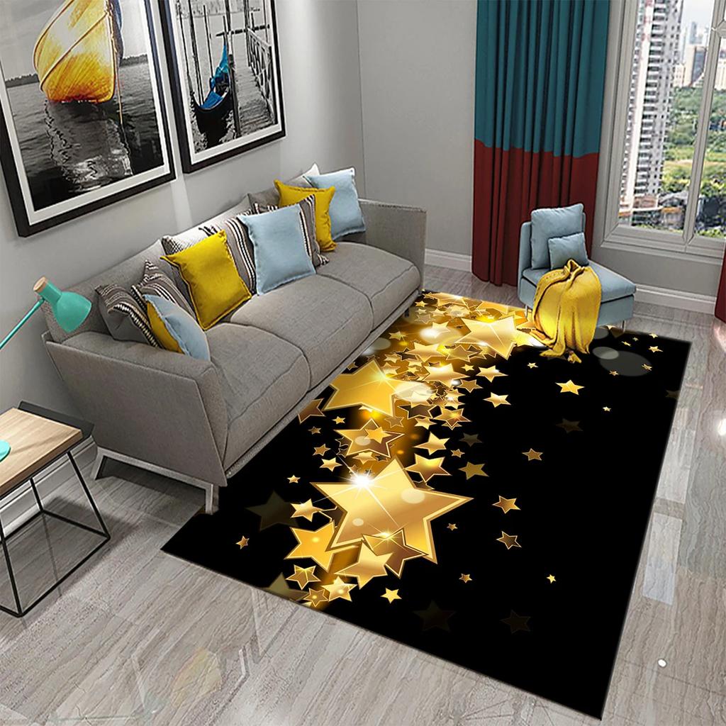 Dywan 3D Czarno-Złoty do Salonu Nowoczesna Luksusowa Dekoracja Abstrakcyjne Dywany do Sypialni Dywanik Podłogowy Kuchnia Łazienka Dywanik Antypoślizgowy