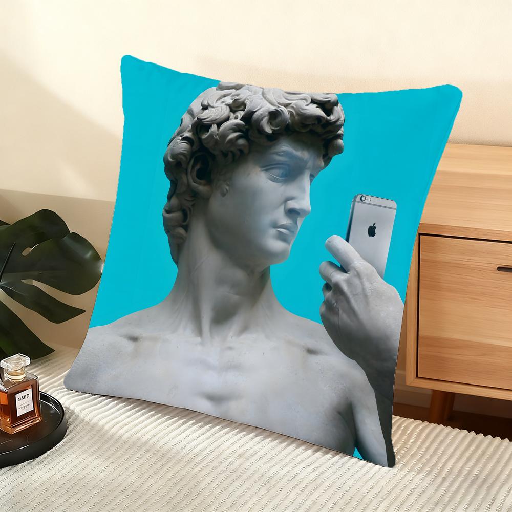 Cushion Cover Silky Short Plush Home Sofa Cushion Cover - Invisible Zipper Home Decoration David Sculpture