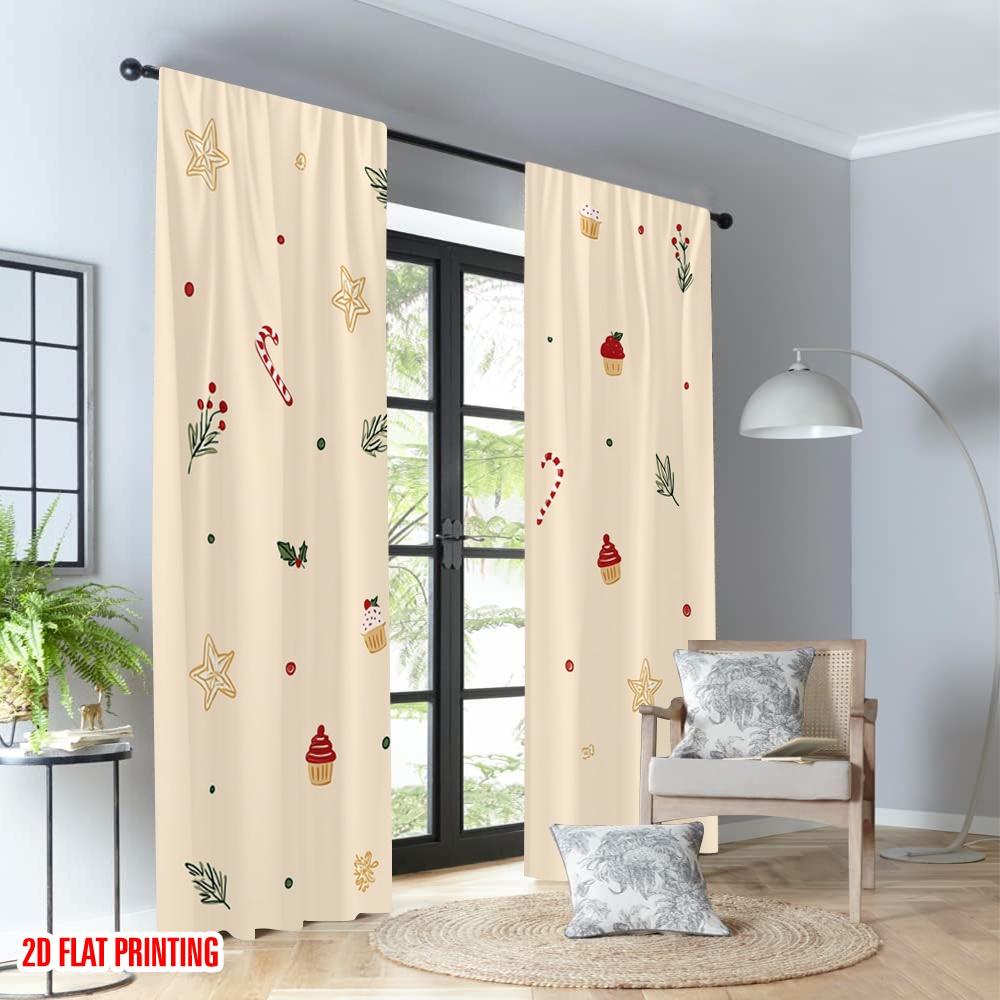 2 Stück 2D Flachdruck Weihnachtsfeier Vorhänge Weihnachtssterne Zuckerstangen Stechpalme Digital bedruckte Polyestervorhänge Party &