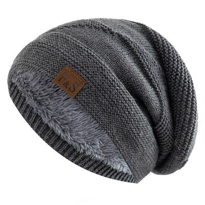 Neue Unisex-Slouchy-Wintermützen mit Pelzfutter für Männer und Frauen, warme Beanie-Mütze, lässige Label-Dekor-Winterstrickmützen