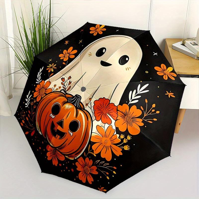 

1pc Cartoon Ghost & Pumpkin Halloween Automatic Opening and Closing Umbrella - Lightweight 3-Fold Design, Suitable for Fans, Travel, Daily Use - Offic