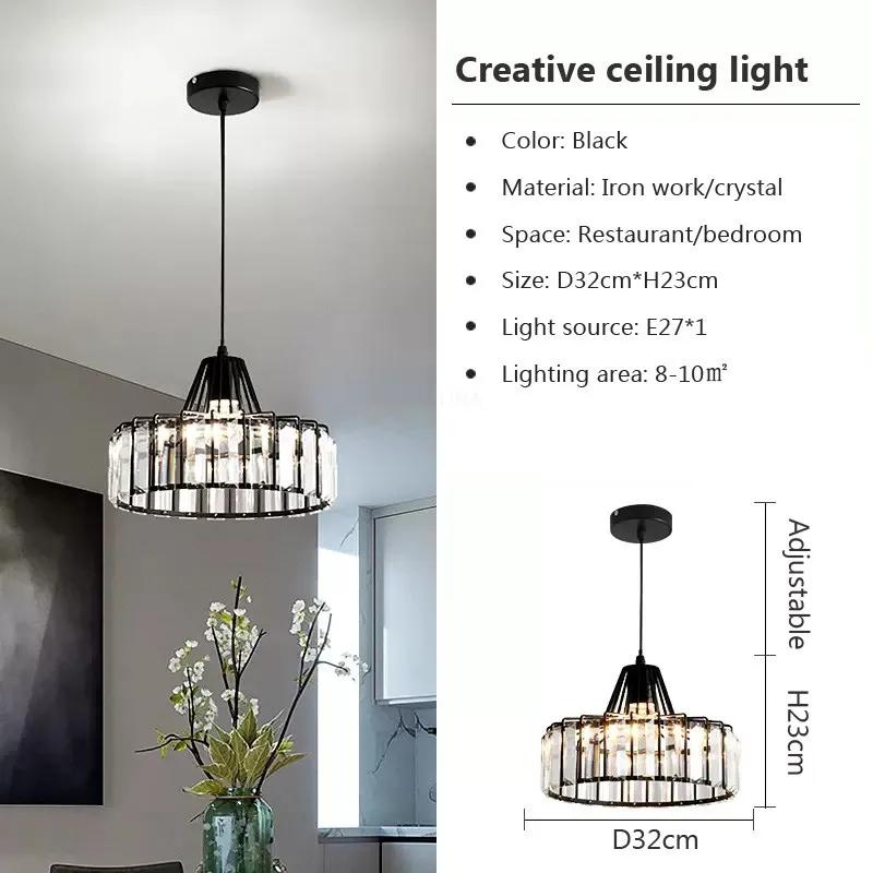 Nordic Crystal LED Pendant Light Retro Gold 1/2/3 Head Dining Room Hanging Fixture For Living Room Bedroom Indoor E27 Decor Lamp