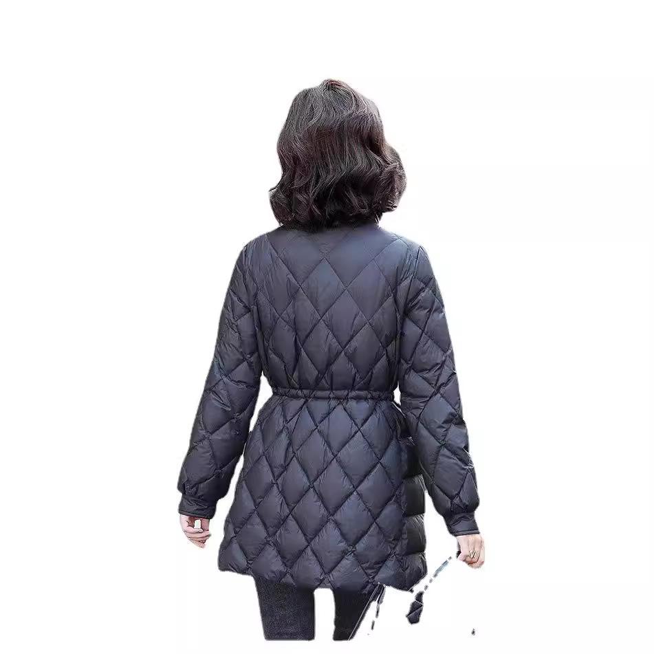 Winter New Rhombus Down Jacket Women's Light and Thin Temperament Socialite Small White Duck Down Jacket