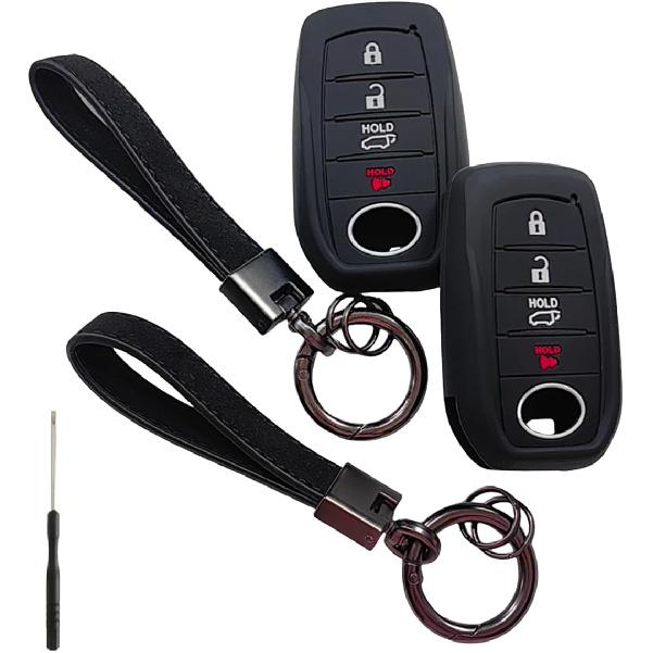 Silicone Rubber Key Fob Cover Compatible with Toyota Camry XSE Grand Highlander Tacoma Crown Corolla LE Crown (-2026) (Black/Black) Black/Black