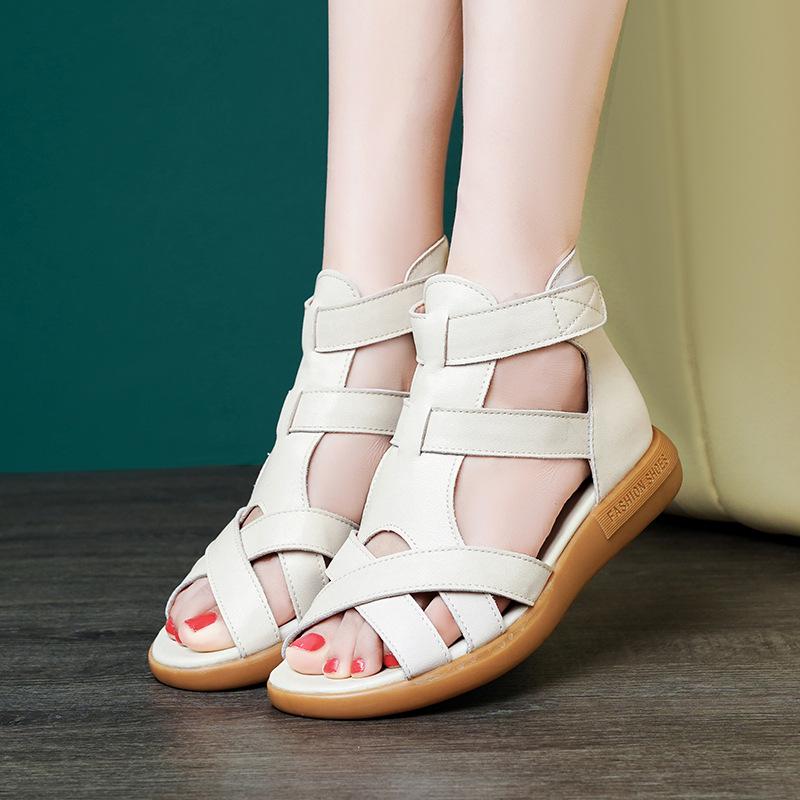 Fashion GKTINOO Summer Open Toe Genuine Leather Sandals Flat Shoes Roman Sandals 2025 Large Size Cool Boots Women Shoes Flat Sandals New