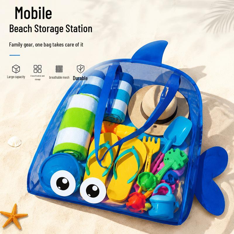 Cute Fish-Shaped Mesh Beach Storage Bag for Kids' Toys and Swimsuits