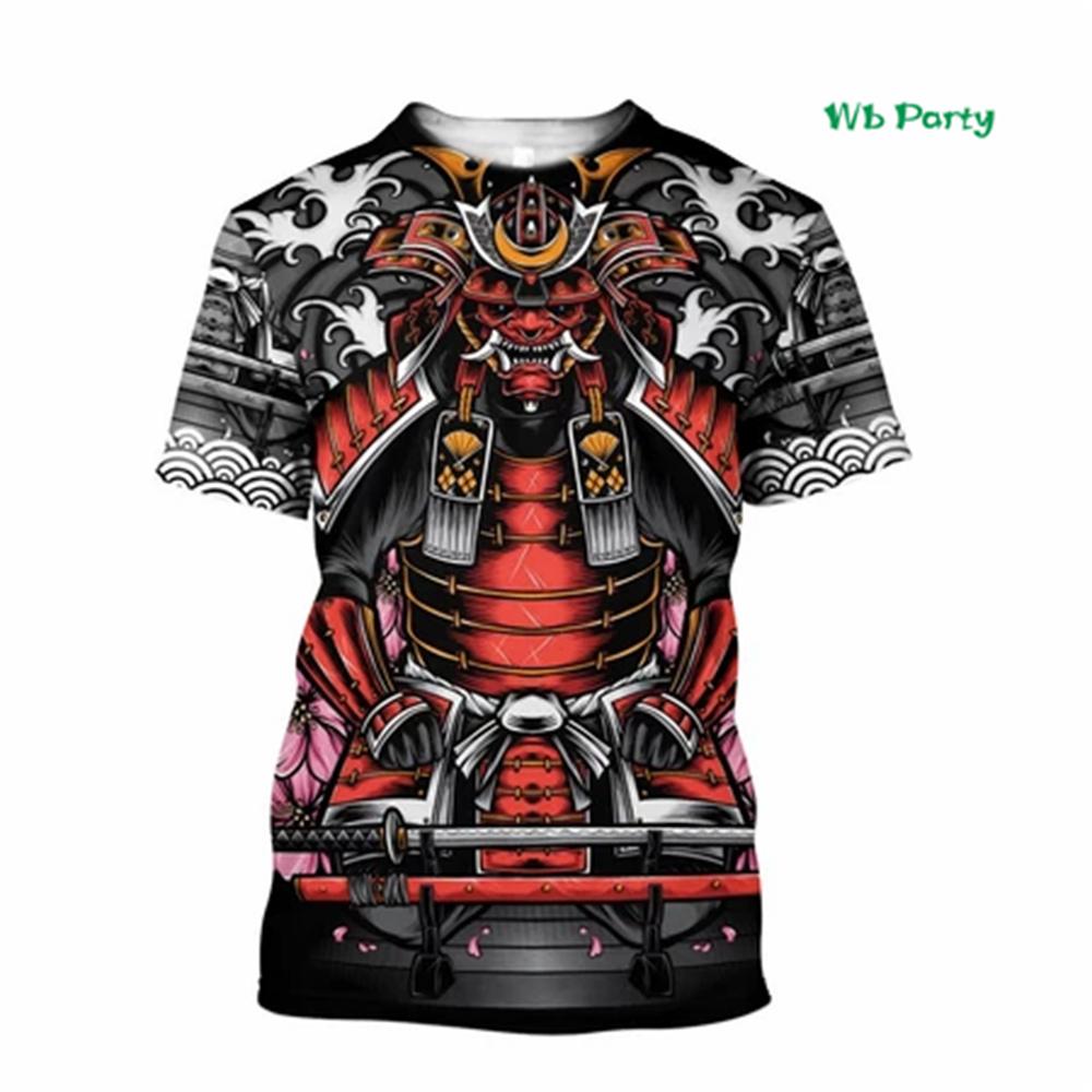 

Japanese Men s T-Shirt 3D Samurai Printing Short-Sleeved T-Shirt Oversized Harajuku Tops Men s Street Casual Tee Summer Clothing 5XL серый