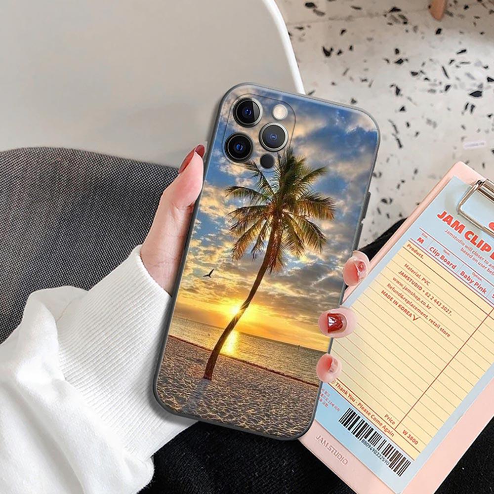 

Чехол для телефона iPhone 11 12 13 Pro 2022 7 8 SE XR XS Max 5 5S 6 6s Plus, мягкий силиконовый чехол, летний чехол с морскими пальмами iPhone 12