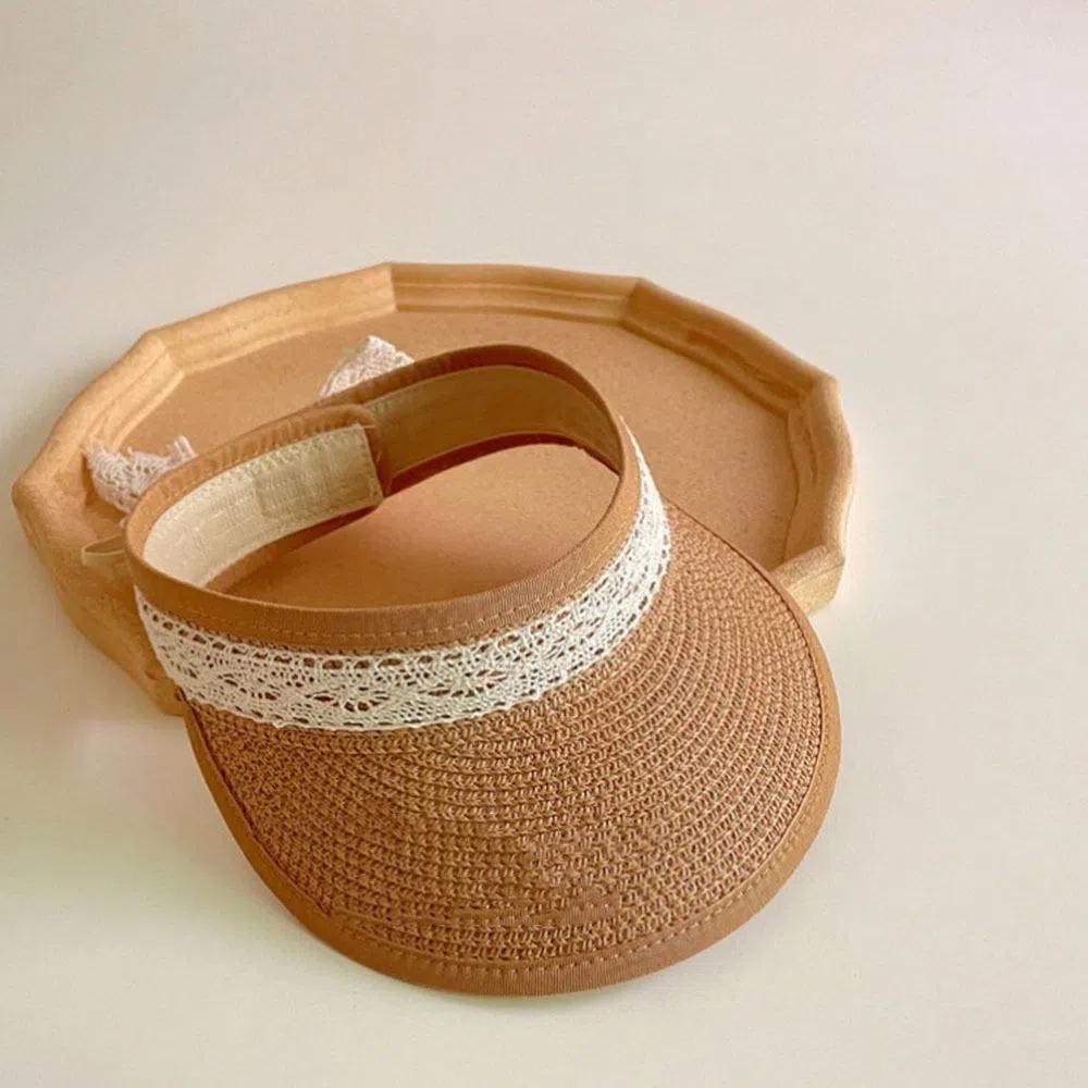 New Summer Baby Straw Caps Empty Top Beach Bow Lace Straw Hat Wide Brim Korean Children Sun Hat Vacation