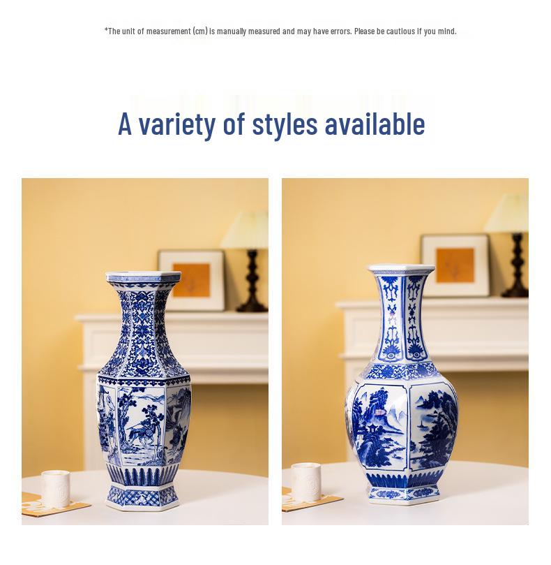 Large Antique-Style Blue and White Jingdezhen Porcelain Vase for Living Room or TV Cabinet Décor