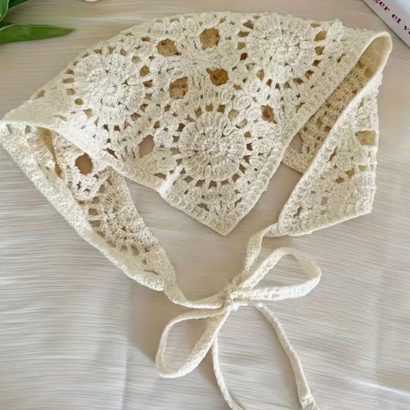 Women Crochet Triangle Head Scarf Handmade Lace Head Wrap Japanese Style Knitted Hollow Out Sweet Rural Style Hair Accessories