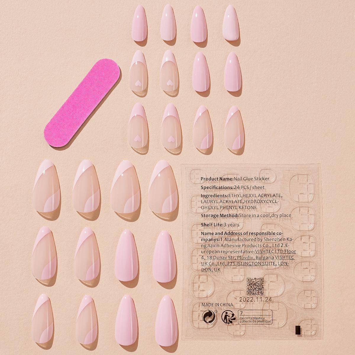 

Трендовые миндалевидные накладные типсы для ногтей «Сердце» в стиле французского маникюра