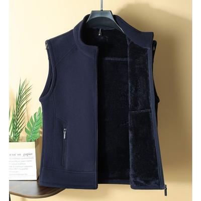 Solid Color Zipper Cardigan Pocket Vest Casual Men's Autumn and Winter Stand Collar Loose Sleeveless Jacket Top