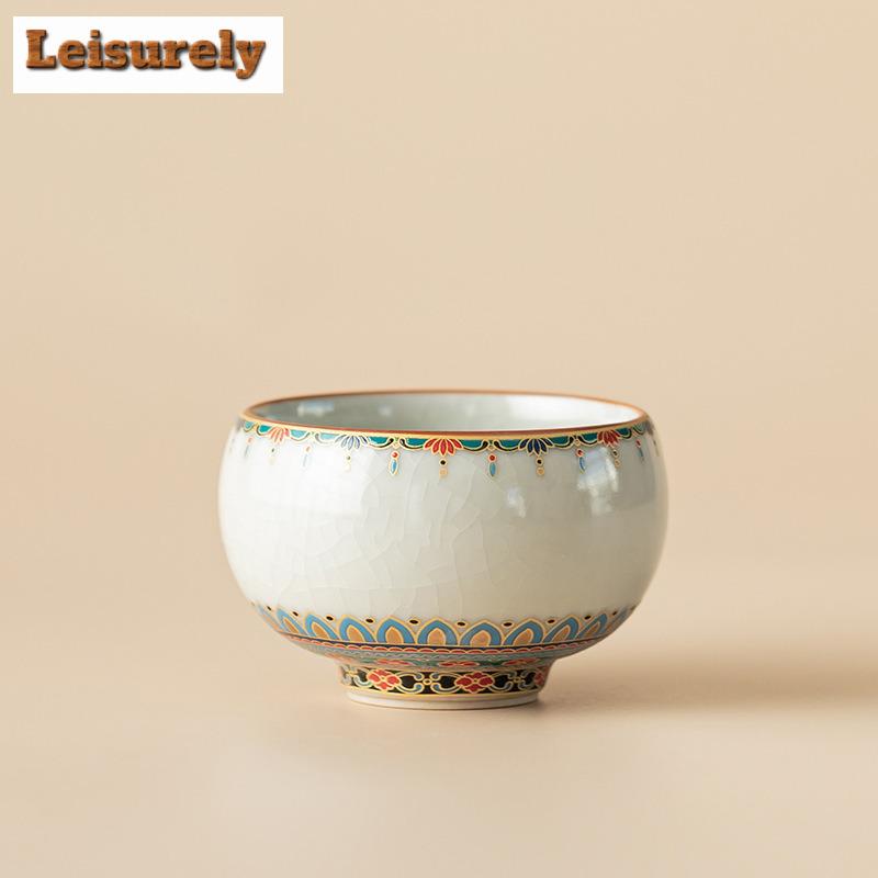 120ml Ru Kiln Dunhuang Meditation Teacup Vintage Tea Bowl Set Of Cups Tea-tasting Smelling Cup Jianzhan Master Cups Teaware Gift