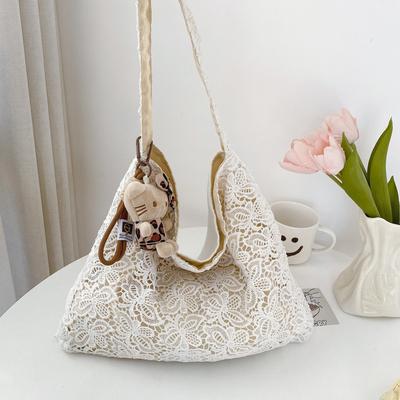Shoulder Bag Women's Pastoral Style Water-soluble Lace Summer Gentle Fairy Large Capacity Commuter Tote Bag Niche Handbag