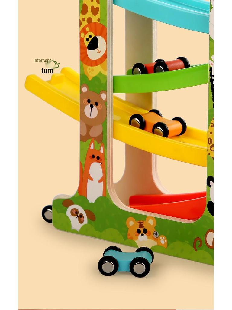 Holz Trägheitsgleiter Auto Bahn & Parkplatz Puzzle Spielzeug für Kinder ab 3 Jahren