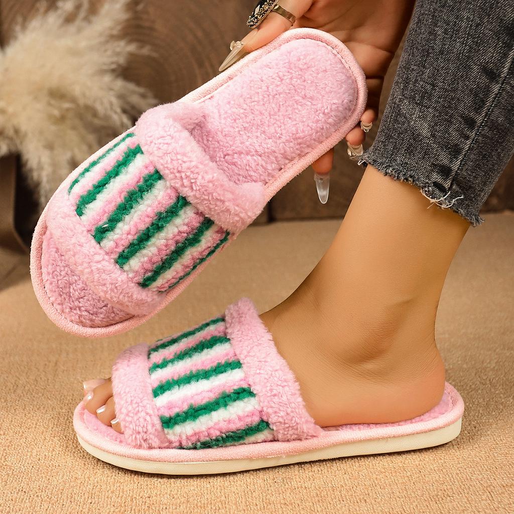 Fashion Women Home Cotton Slippers 2025 Autumn Winter New Indoor Warm Non Slip One Word Slippers Lightweight Comfortable Soft Sole Flats