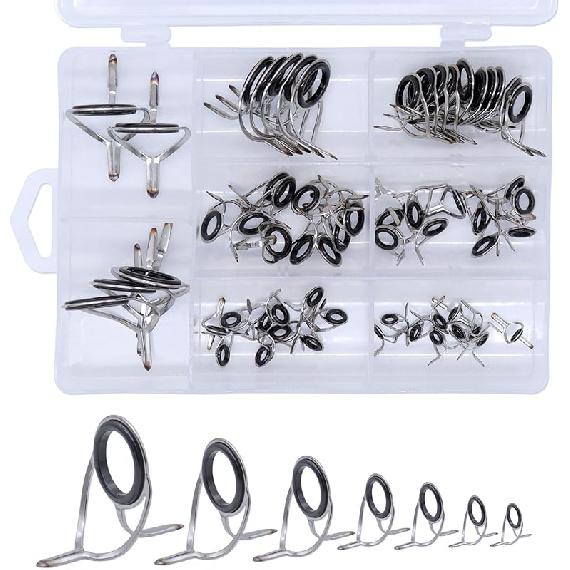90pcs 9 Sizes Fishing Rod Guide Tip Fishing Line Spinning Guide Eyes Rings Tip Top Fishing Rod Guides 60Pcs, Silver Integrated All Stainless Steel 60Pcs
