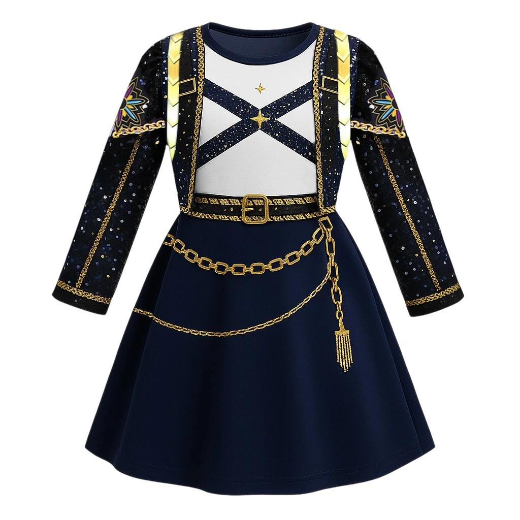 Kids Girls Casual Daily Dress Cute Cartoon Print Long Sleeves Dance Wear Princess Dress  2-12 Years