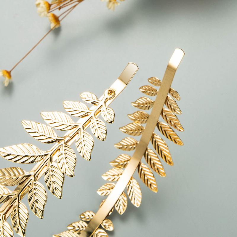 Women's Hair Ornament Baroque Gold Leaf Hairband Double Flower Set with Water Drill Headwear