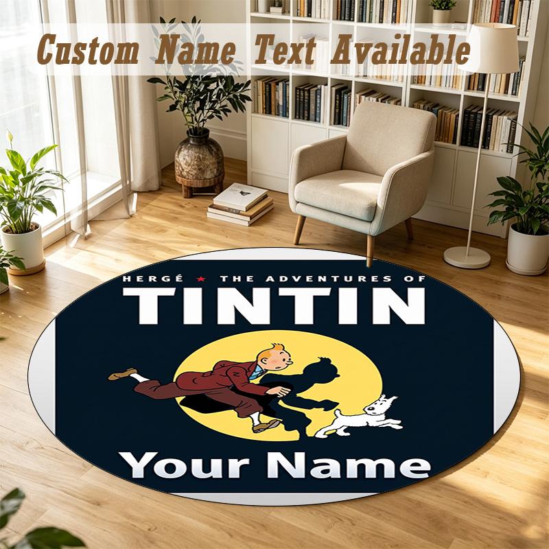 Tintin Personalized Round Rug Support Custom Name, Soft Home Decor Mat