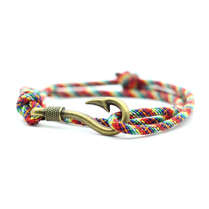 

Vintage Fish Hook Man Bracelets Accessories Male Double Layer Lucky Wine Red Braslet Braided Braclet Adjustable Gift For Him