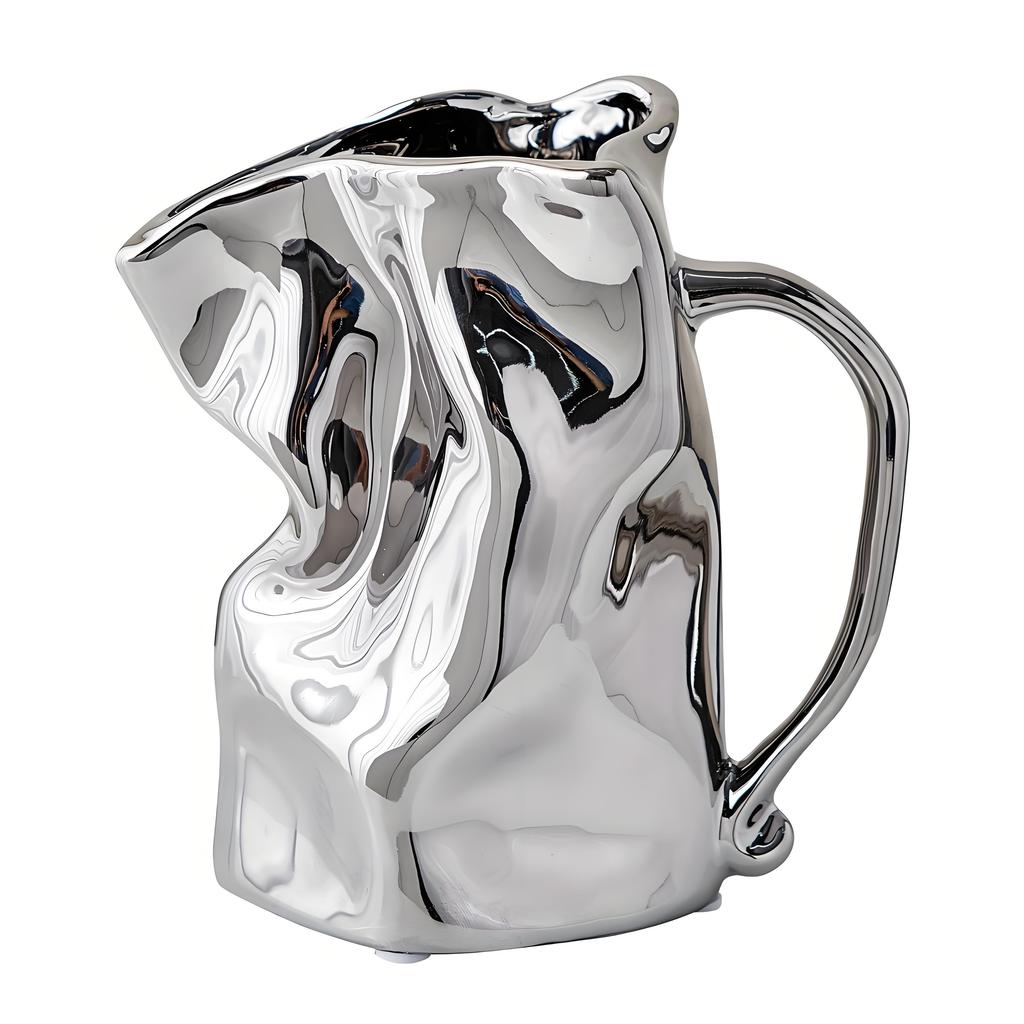 Crinkle Textured Ceramic Vase | Silver Finish Modern Elegance | Multi-Room Decor for Living Room Bathroom Desk