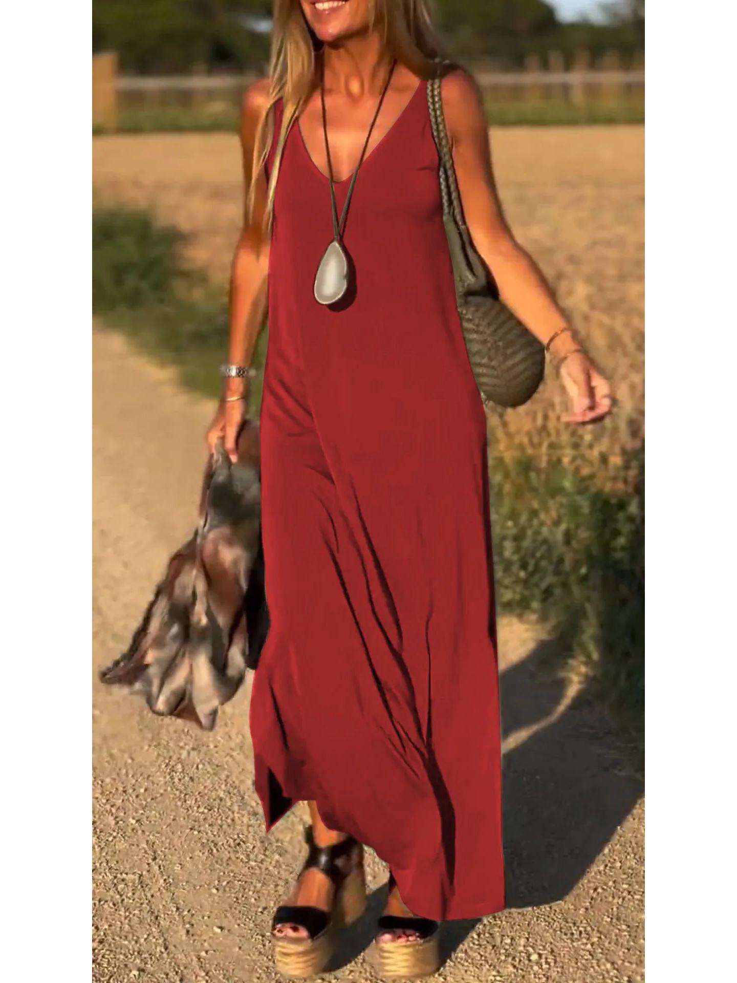 

2025 Summer V-Neck Spaghetti Strap Dress - Women s Sexy and Trendy Style 2XL красный