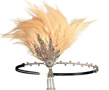 Women Vintage Feather Headband Black Rhinestone Beaded Sequin Hair Band Vintage Headpiece Flapper Feather Headdress