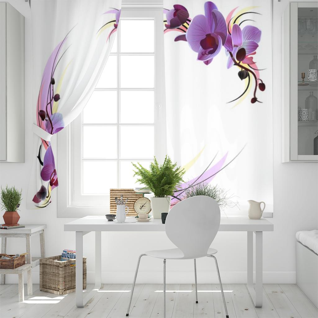 Fialová orchidej Okenní závěs do obývacího pokoje Ložnice Domácí dekorace Kuchyně Na okenní závěsy