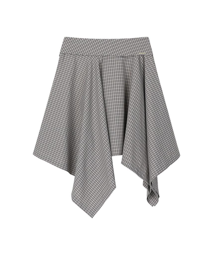 Lotaib Unbalance Button Check Skirt - Beige