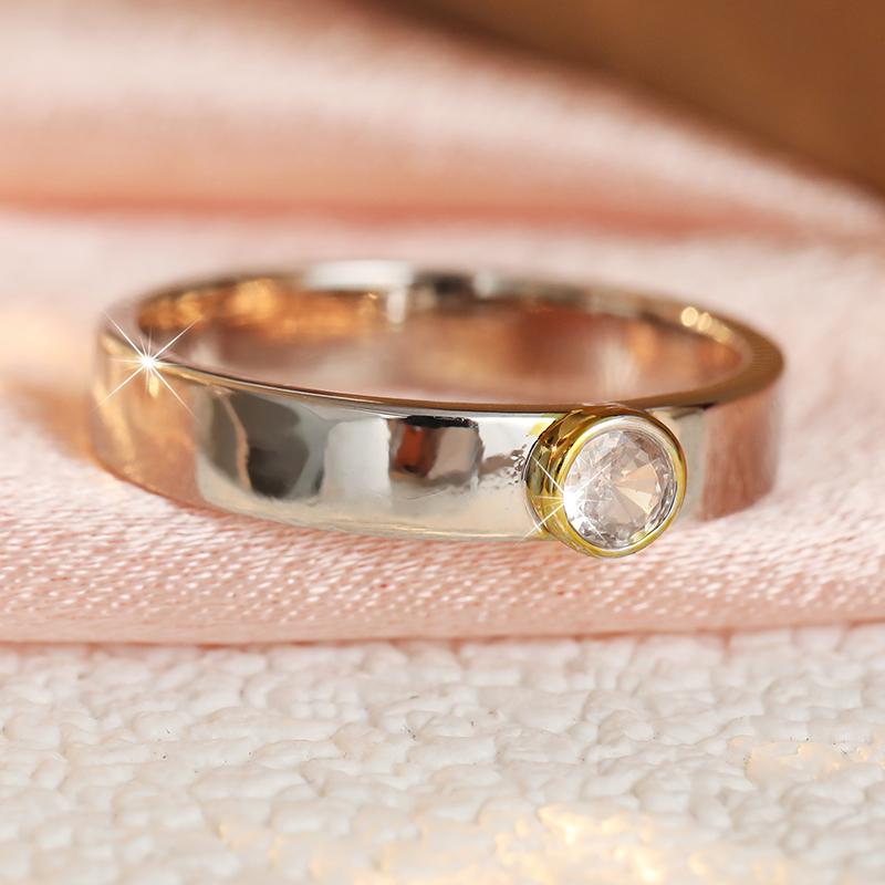 Classic Inlaid White CZ Women's Ring Vintage Two Color Geometry Daily Wear Party Jewelry Anniversary Gift