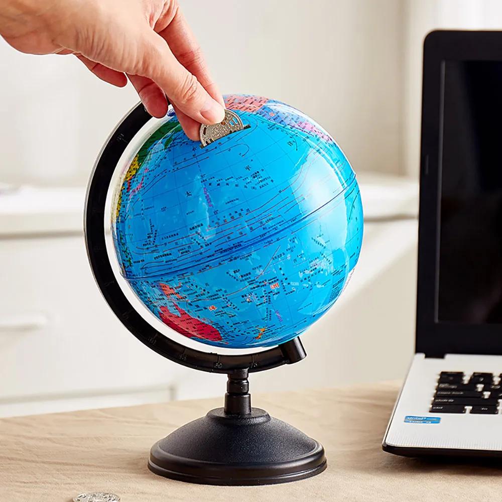 Creative Globe Money Box Fun Piggy Bank Children's Savings Box for Coins Gift Lving Room Decoration World Map Money Storage Safe