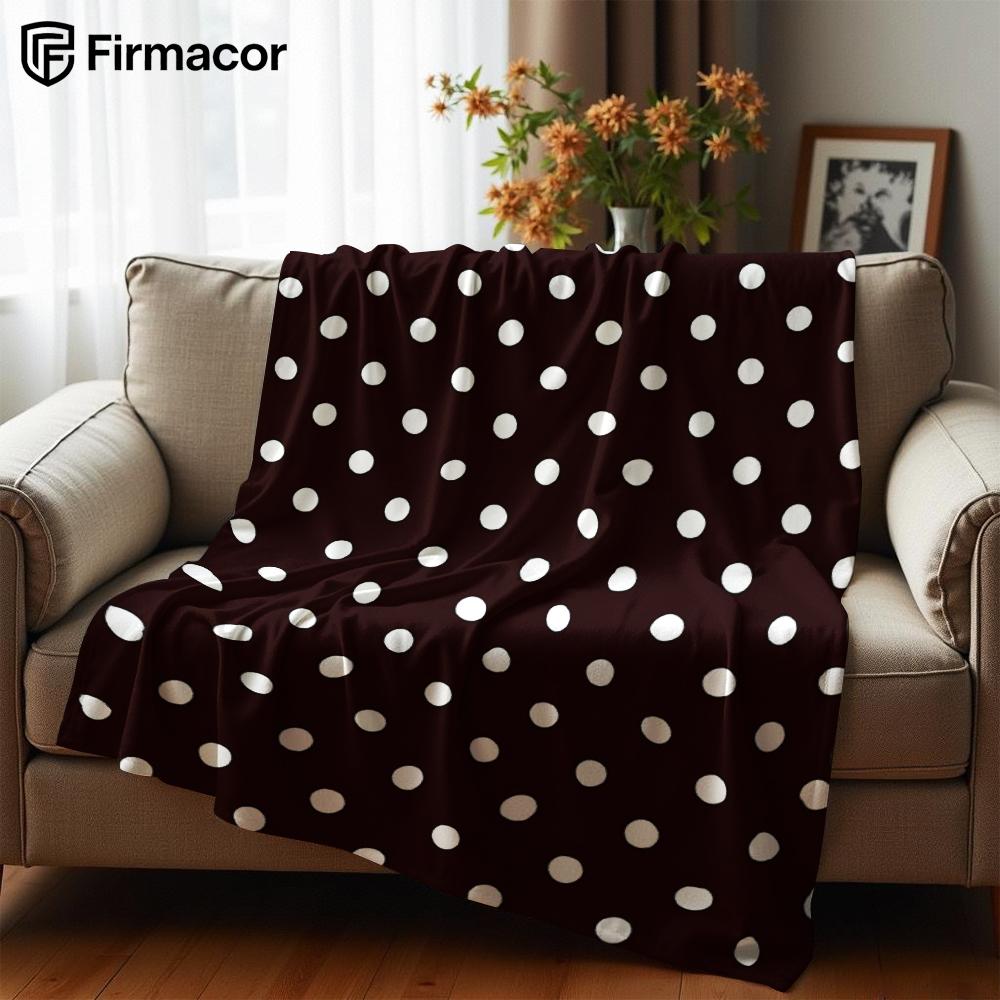 Burgundy White Polka Dot Cartoon Anime Print Flannel Blanket Soft Warm Throw for Kids Bedroom Sofa Christmas Office Car
