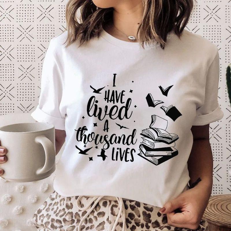 3D Book Printed Short Sleeve T-shirt 3D Book Print Round Neck Short Sleeve T-shirt