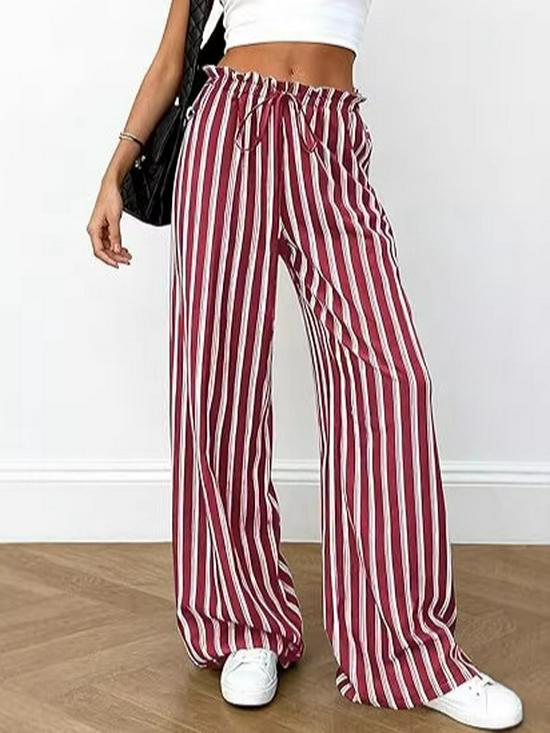 2026 Fashion Striped Elastic Waist Wide Leg Casual Pants