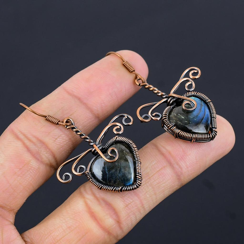 Labradorit 999 Kupferdraht umwickelte Ohrringe, handgefertigter Edelstein-Ohrschmuck, Geschenke für die Ehefrau, brandneue Ohrringe
