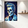 Retro Punk Skeleton Tin Sign Rockabilly Skull Metal Poster Vintage Wall Decor for Bar Pub Home 1950s Aesthetic Blue Hair Pompado