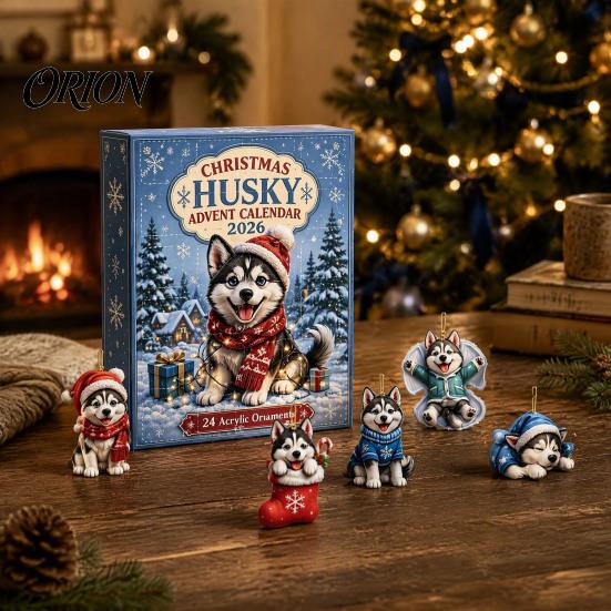 Pet Lover Gift Idea Husky Christmas Advent Calendar 2026 with 24 Unique Acrylic Pendants for Tree Decorations, Home Decor Accessory Cute Dog