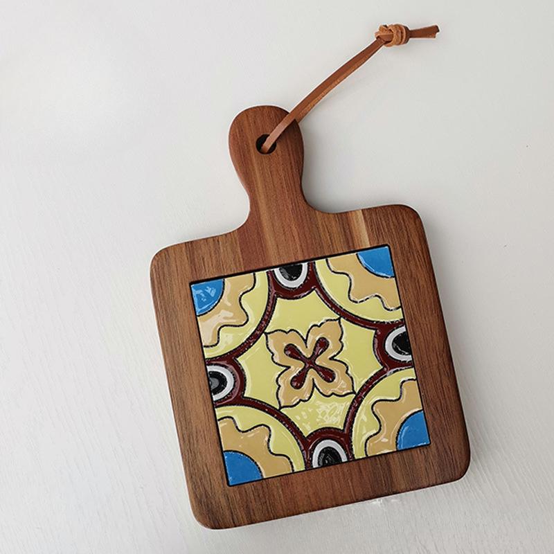 Solid Wood Flower Brick Hand Pot Mat Insulated Cup Mat Retro Dining Mat Decoration for Home Restaurants Kitchen Table Mat Cup