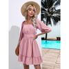 Summer Women's Dress Ruffle Square Neck Solid Color Dress Sweet and Fresh Tie Short Dress