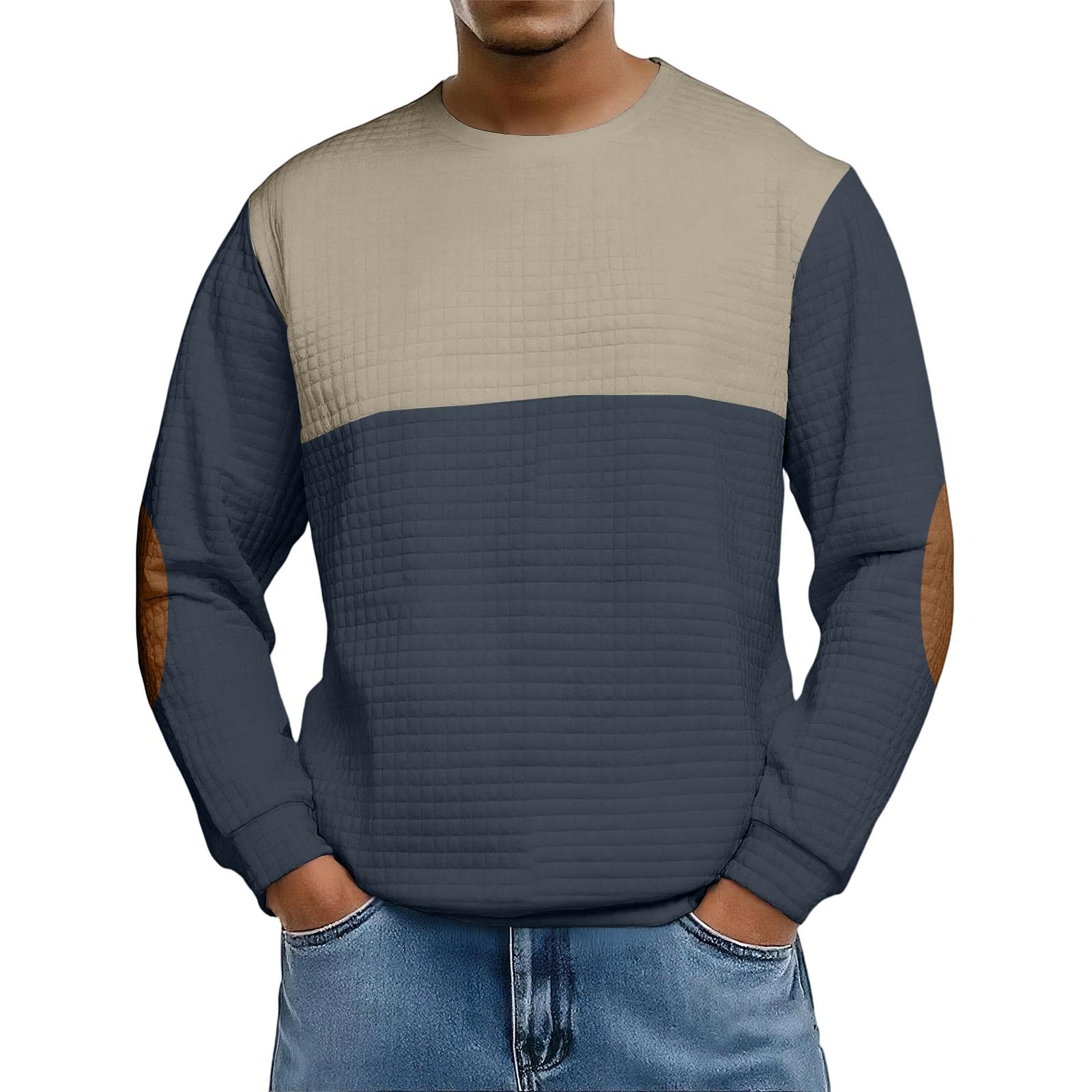 

Men s Loose-fitting Casual Waffle-weave Neck Long-sleeved Top XXL Темно-синій