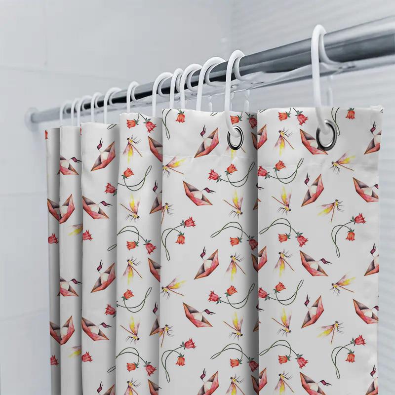Artistic Bird Flower Print Shower Curtain Bathroom Decor Waterproof Fabric White/Red Floral Pattern Shower Curtains For Home Dec