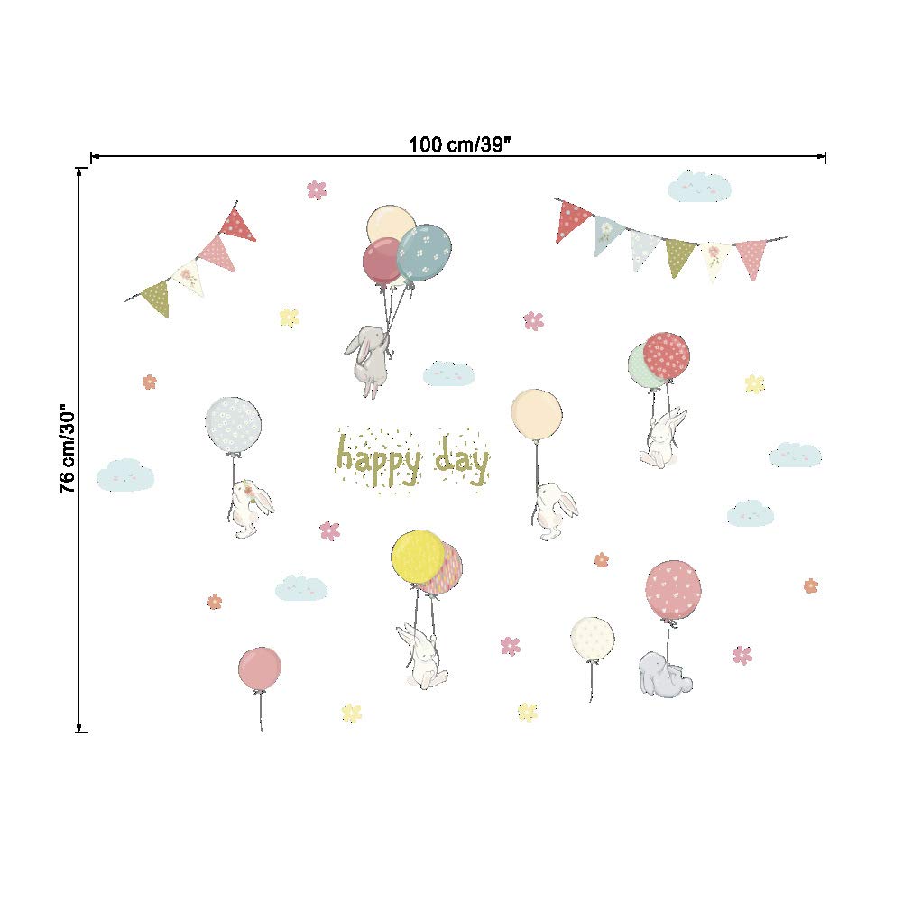 Mignon Animal Lapin Murale Autocollants Muraux Élégants avec Montgolfière et Autocollants Muraux Amovibles pour Bébé et Murale Autocollants Muraux Décoratifs pour Chambres à Coucher Autocollants,