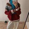 Vintage Heavy Industry Fair Island Christmas Knitted Pullover Women's Autumn and Winter Loose Lazy Wind Soft Waxy Knitted Sweater Top