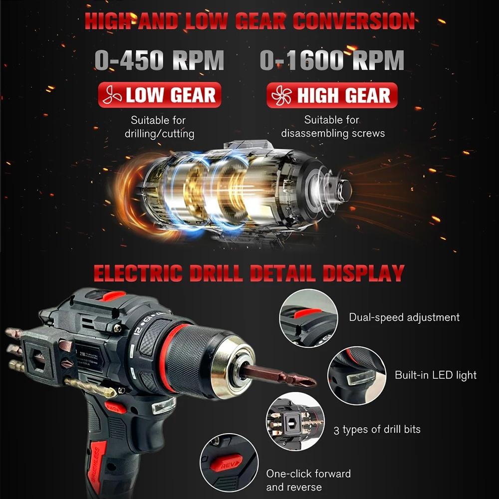 PXNBMB Lithium Battery 21V Rechargeable Brushless Compact Electric Screwdriver Hand Drill Impact Drill For Makita Battery Pin