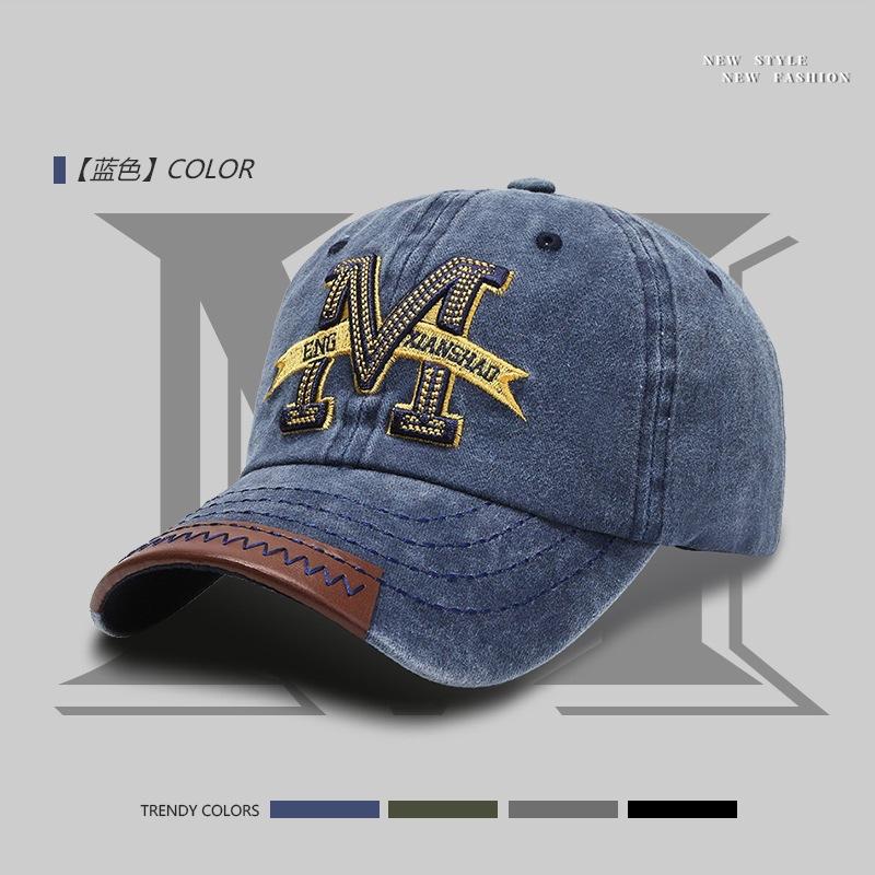 Unisex M Letter Embroidery Wash Baseball Caps Outdoor Adjustable Spring and Autumn Casual Sunscreen Hat