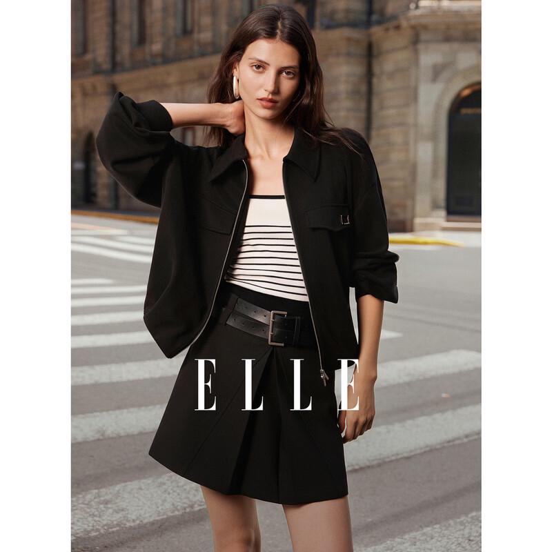 ELLE Women s Black Jacket-Style Loose Sweatshirt M