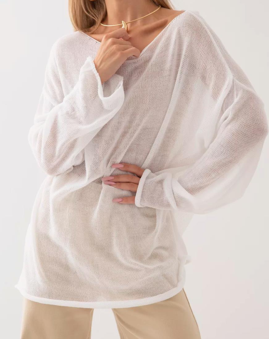 

Женская рубашка из рами с принтом и воротником-стойкой S белый